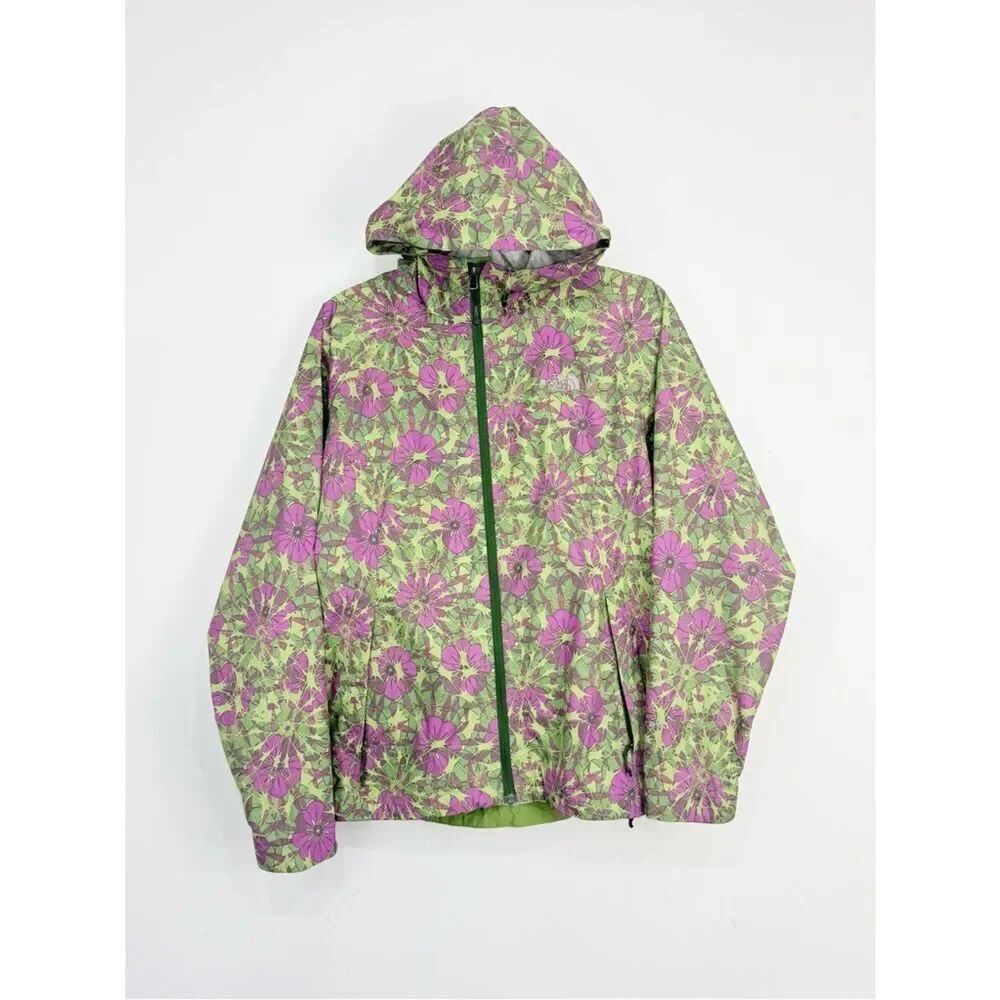 The North Face DryVent Green Pink Floral Zip Up Hooded Windbreaker Jacket